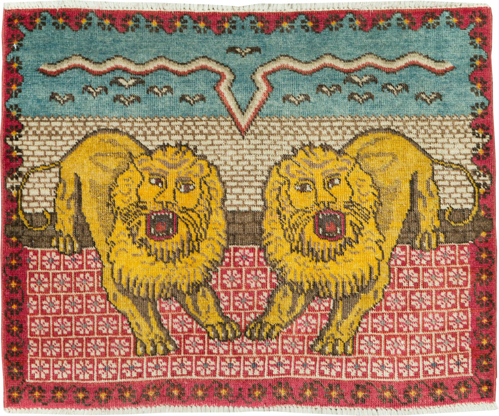 Vintage Persian Pictorial Tabriz Throw Rug (Pair: 2 of 2), No.12228 - Galerie Shabab