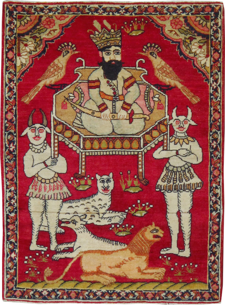 Antique Persian Lavar Kerman Pictorial Rug, No.13311 - Galerie Shabab