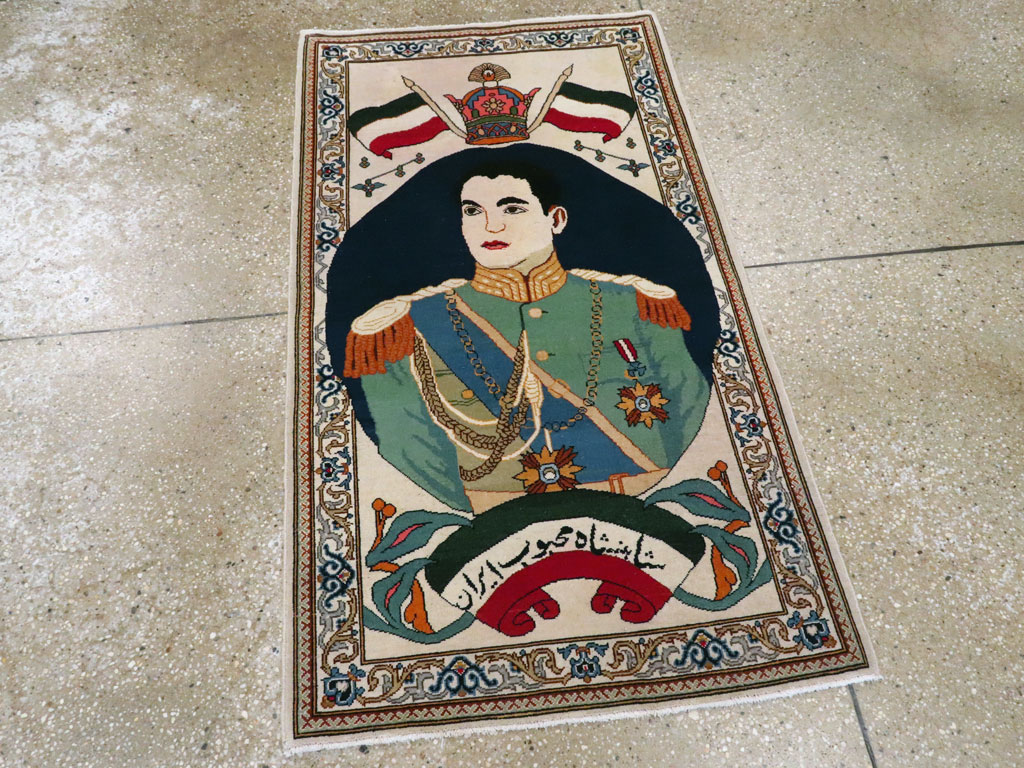 Vintage Persian Kashan Pictorial Rug, No.14170 - Galerie Shabab