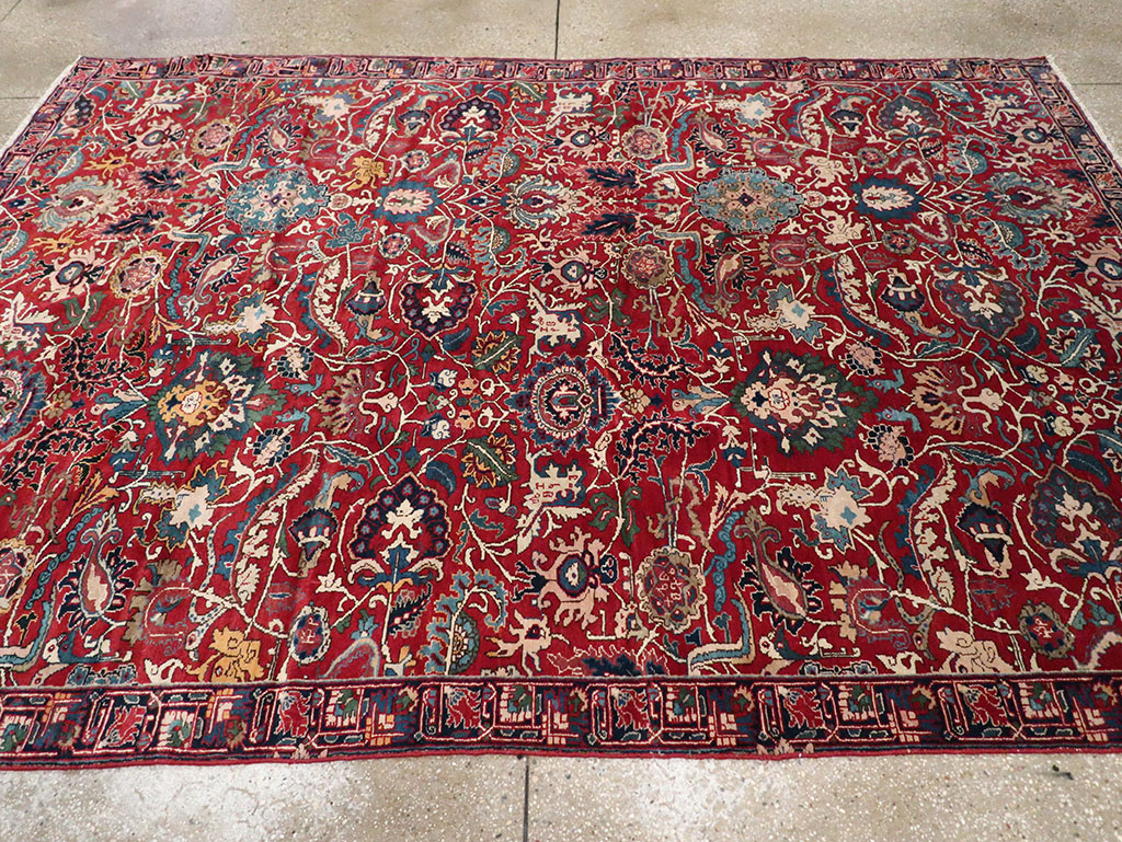 Antique Persian Senneh Tabriz Accent Carpet, No.17671 - Galerie Shabab