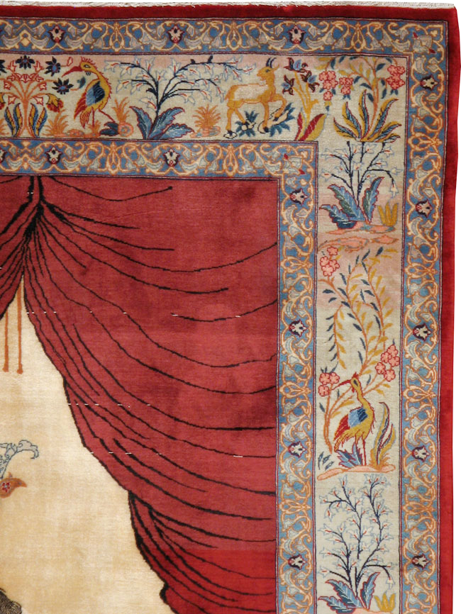 Vintage Persian Tabriz Pictorial Throw Rug, No.22461 - Galerie Shabab