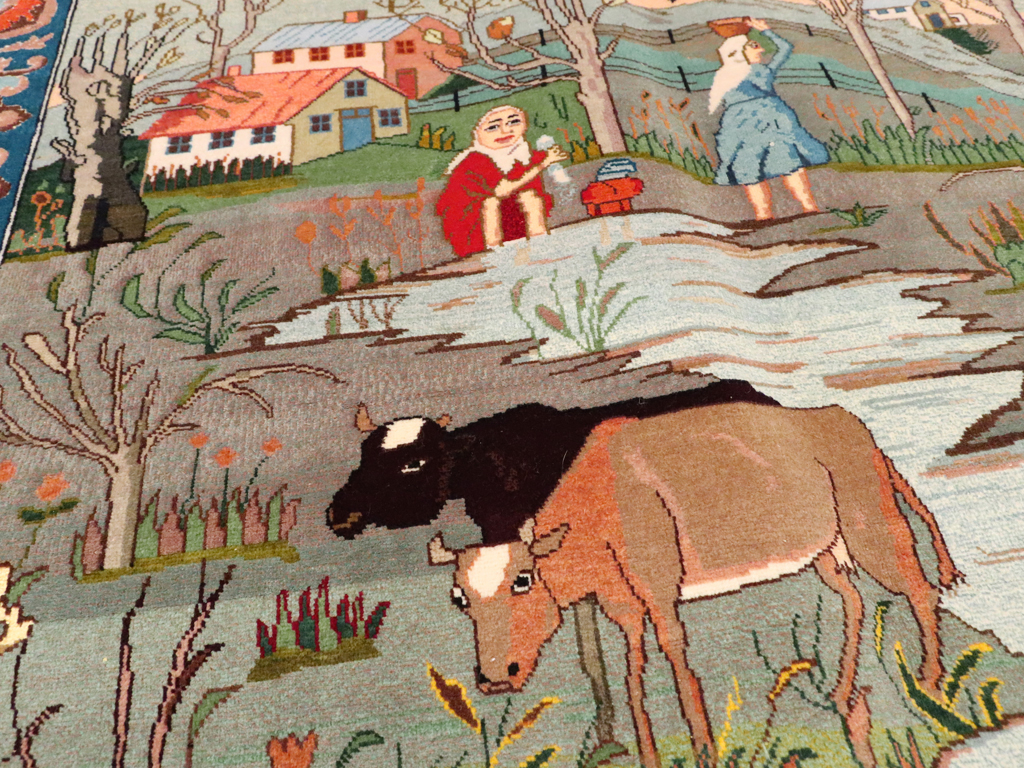 Vintage Persian Tabriz Pictorial Rug, No.22768 - Galerie Shabab