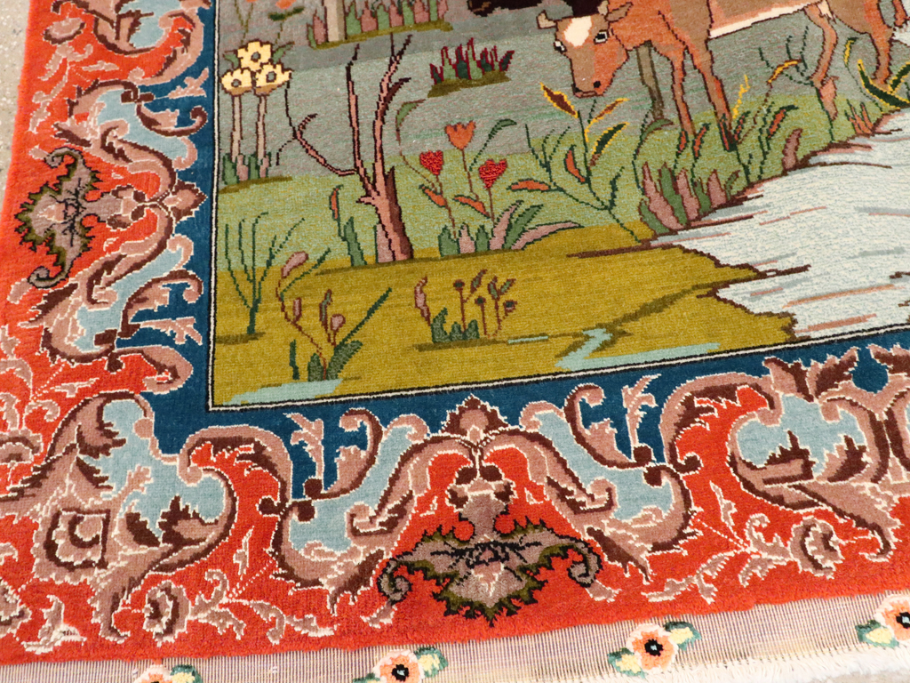 Vintage Persian Tabriz Pictorial Rug, No.22768 - Galerie Shabab