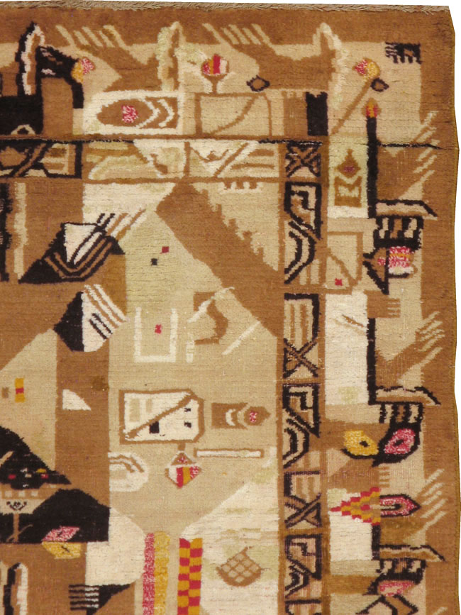 Vintage Indian Cotton Agra Art Deco Rug Inspired By Edward McKnight Kauffer, No.22935 - Galerie Shabab