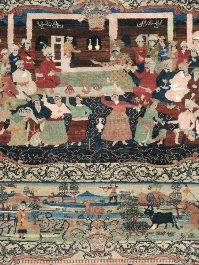 Vintage Persian Kerman Pictorial Rug, No.23123 - Galerie Shabab