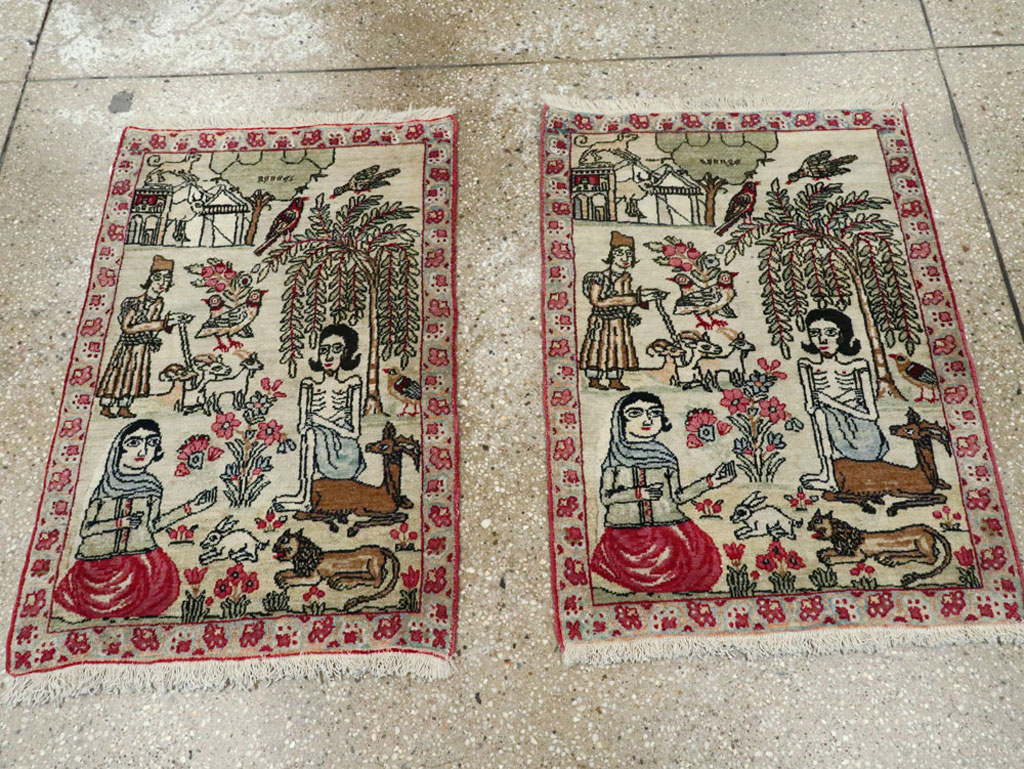 Vintage Persian Kerman Pictorial Rug (Pair: 1 of 2), No.23134 - Galerie Shabab