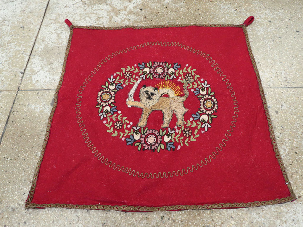 Vintage Embroidered and Beaded High Relief Textile Wall Hanging, No.23953 - Galerie Shabab