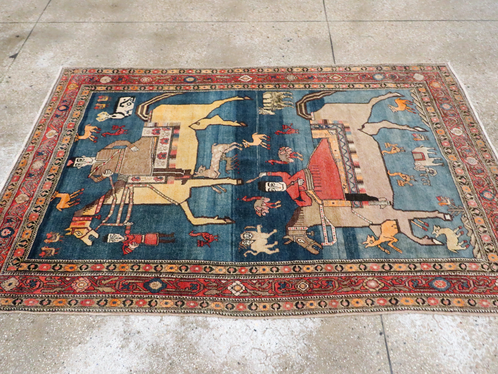 Antique Persian Pictorial Malayer Accent Rug, No.24062 - Galerie Shabab