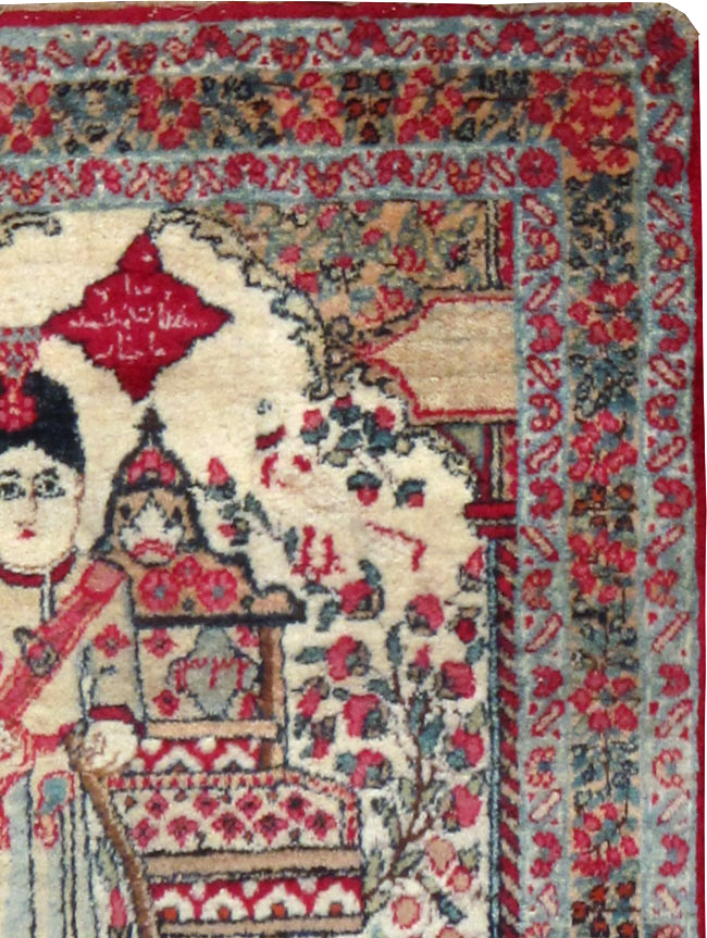 Antique Persian Lavar Kerman Pictorial Rug, No.25013 - Galerie Shabab