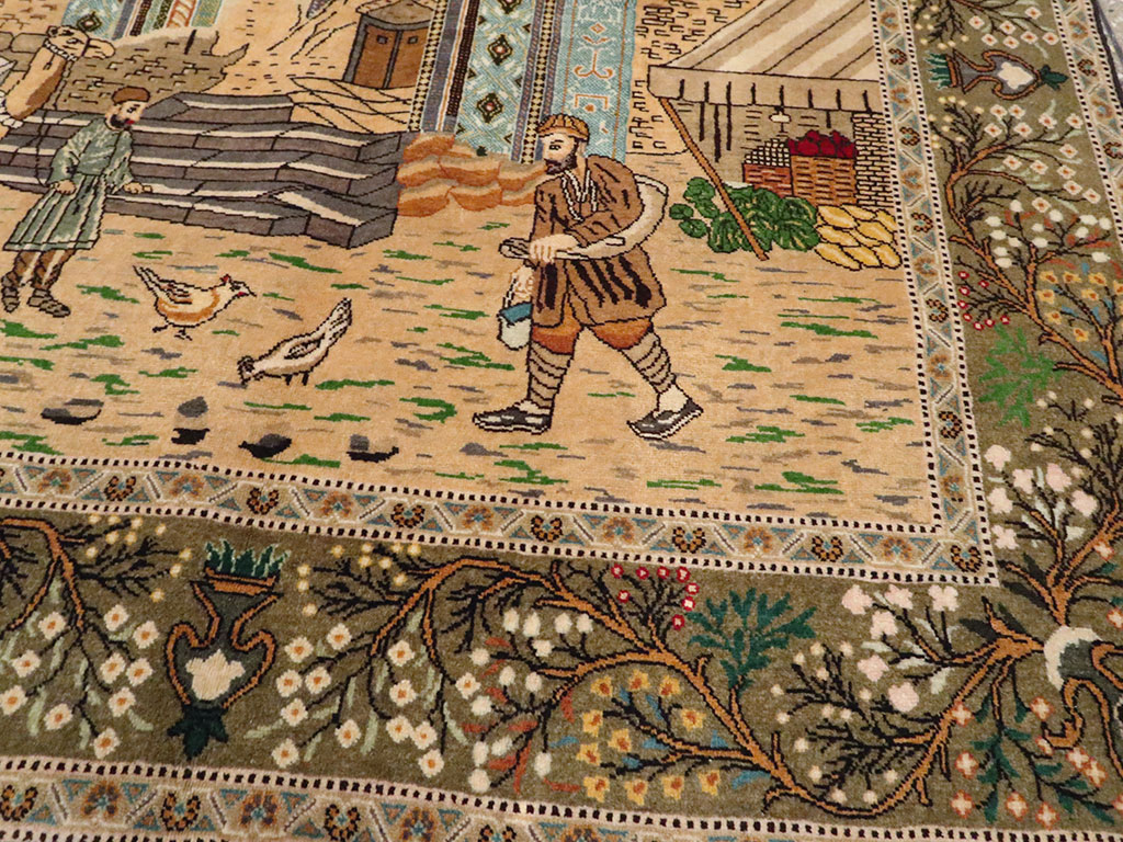 Vintage Persian Tabriz Pictorial Rug, No.25243 - Galerie Shabab