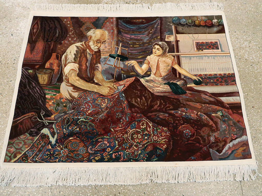 Vintage Persian Tabriz Pictorial Rug, No.25469 - Galerie Shabab