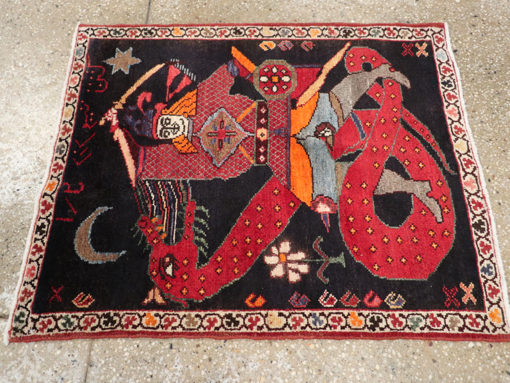 Vintage Persian Pictorial Hamadan Rug, No.25979 - Galerie Shabab