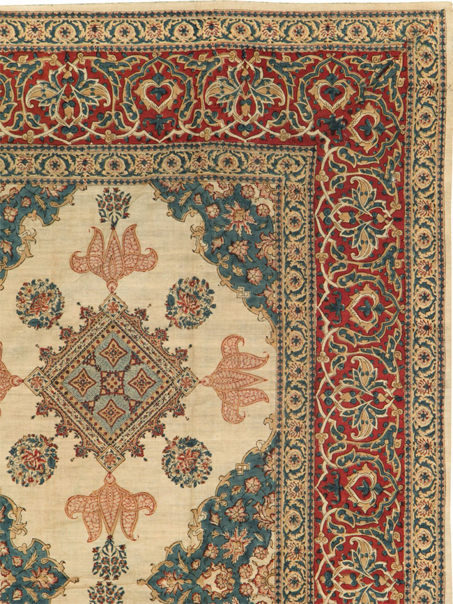 Vintage Persian Isfahan Ghalamkari Square Textile, No.26618 - Galerie Shabab