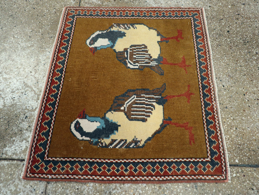 Vintage Turkish Anatolian Pictorial Square Throw Rug, No.26628 - Galerie Shabab