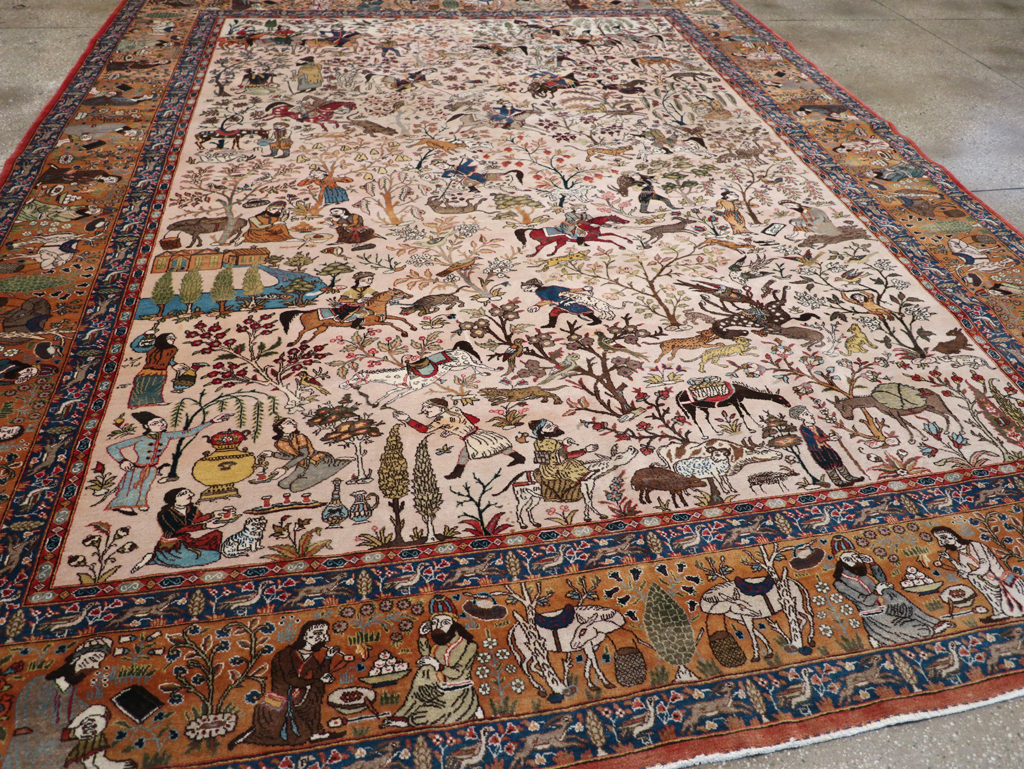 Vintage Persian Tabriz Pictorial Carpet, No.26816 - Galerie Shabab