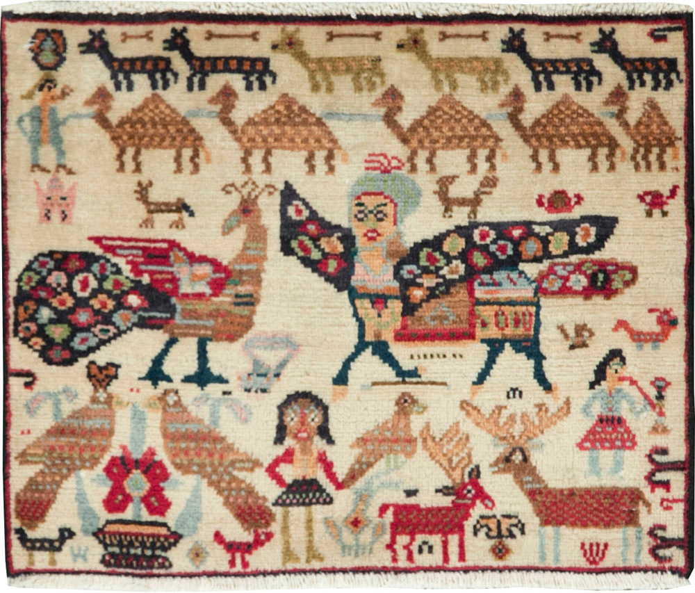 Vintage Persian Baluch Pictorial Rug (Pair: 1 of 2), No.27488 - Galerie Shabab