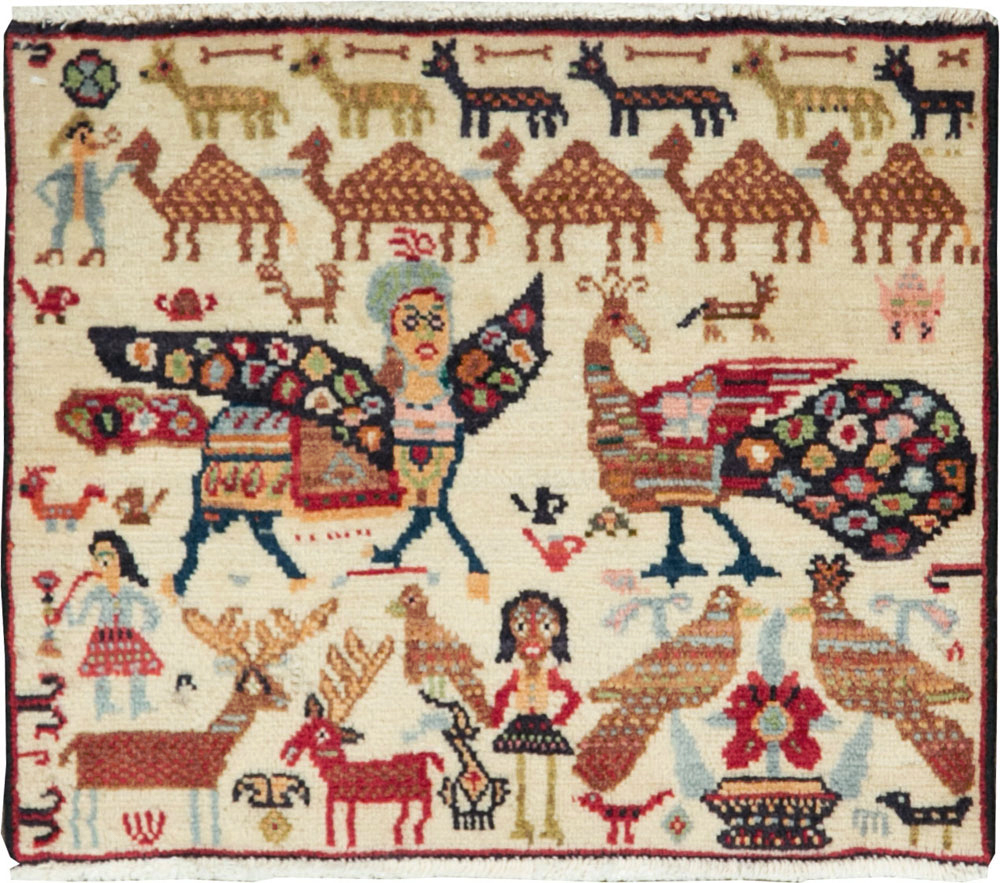 Vintage Persian Baluch Pictorial Rug (Pair: 2 of 2), No.27522 - Galerie Shabab