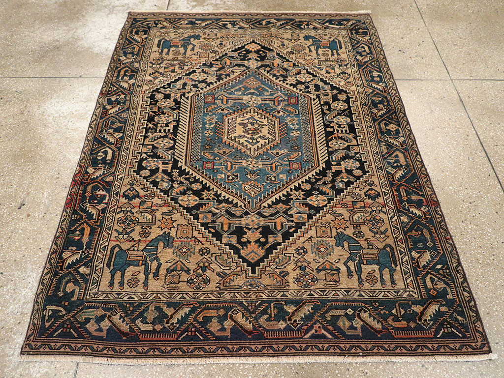Antique Persian Malayer Pictorial Accent Rug, No.27795 - Galerie Shabab