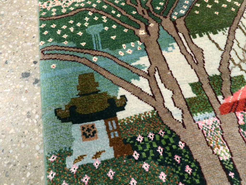 Vintage Persian Tabriz Pictorial Throw Rug, No.27914 - Galerie Shabab