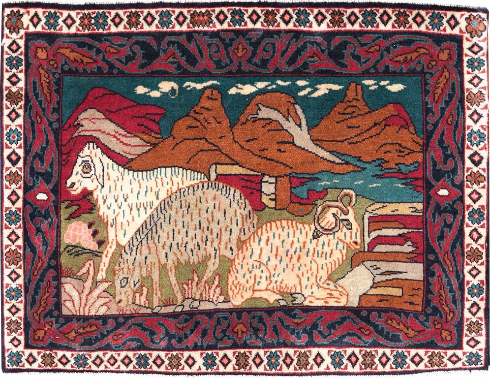 Vintage Persian Sarouk Pictorial Throw Rug (Pair: 1 of 2), No.27994 - Galerie Shabab