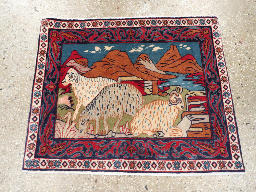 Vintage Persian Sarouk Pictorial Throw Rug (Pair: 2 of 2), No.27995 - Galerie Shabab