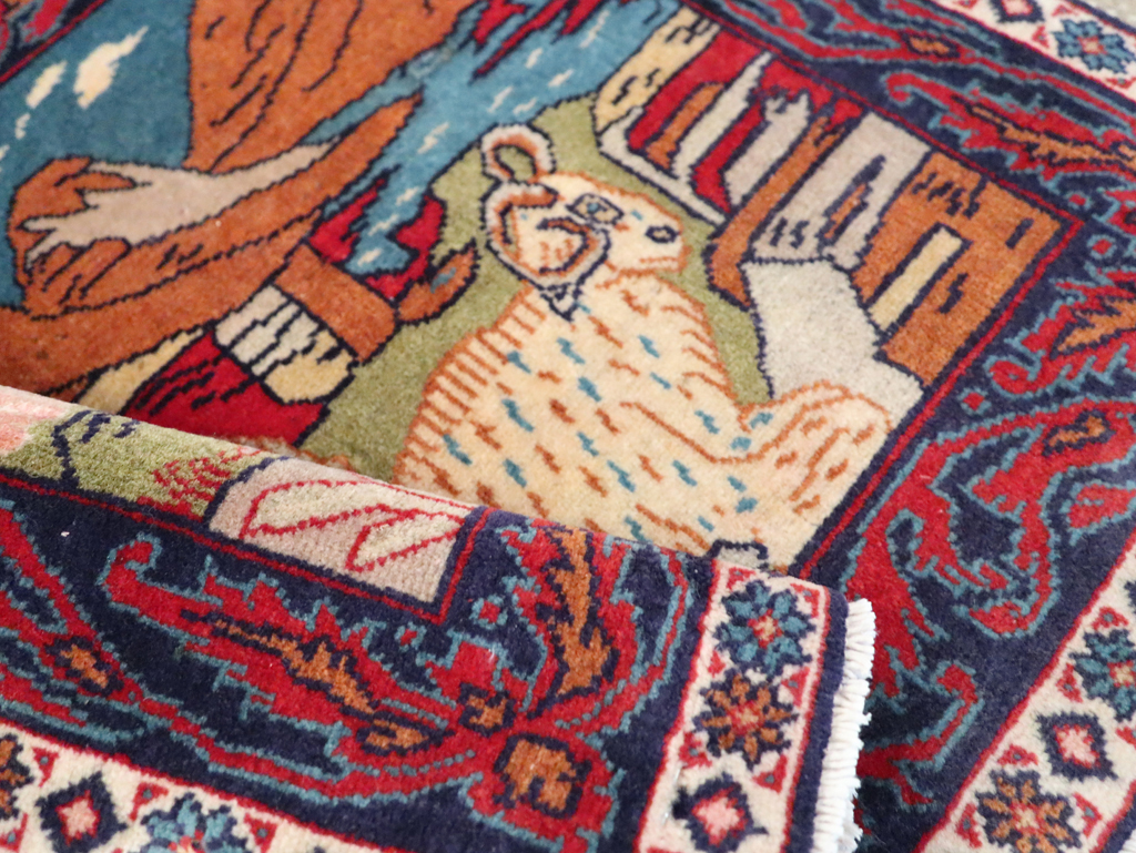 Vintage Persian Sarouk Pictorial Throw Rug (Pair: 2 of 2), No.27995 - Galerie Shabab