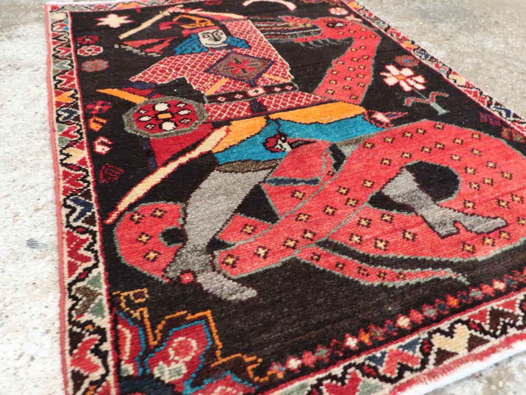 Vintage Persian Hamadan Pictorial Rug (Pair: 1 of 2), No.28017 - Galerie Shabab