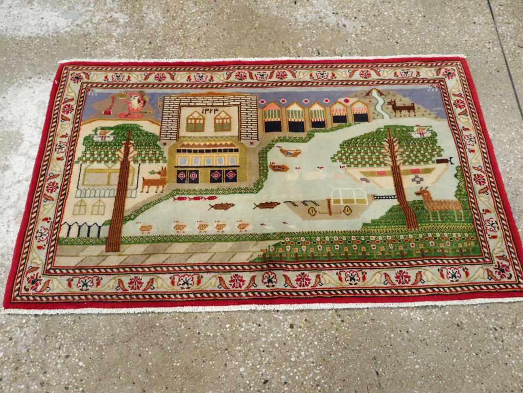 Vintage Persian Kashan Pictorial Rug (Pair: 1 of 2), No.28033 - Galerie Shabab