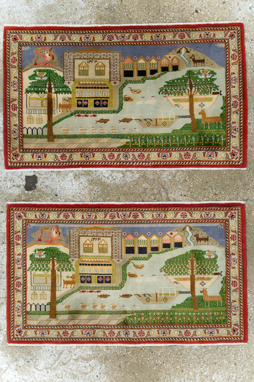 Vintage Persian Kashan Pictorial Rug (Pair: 1 of 2), No.28033 - Galerie Shabab