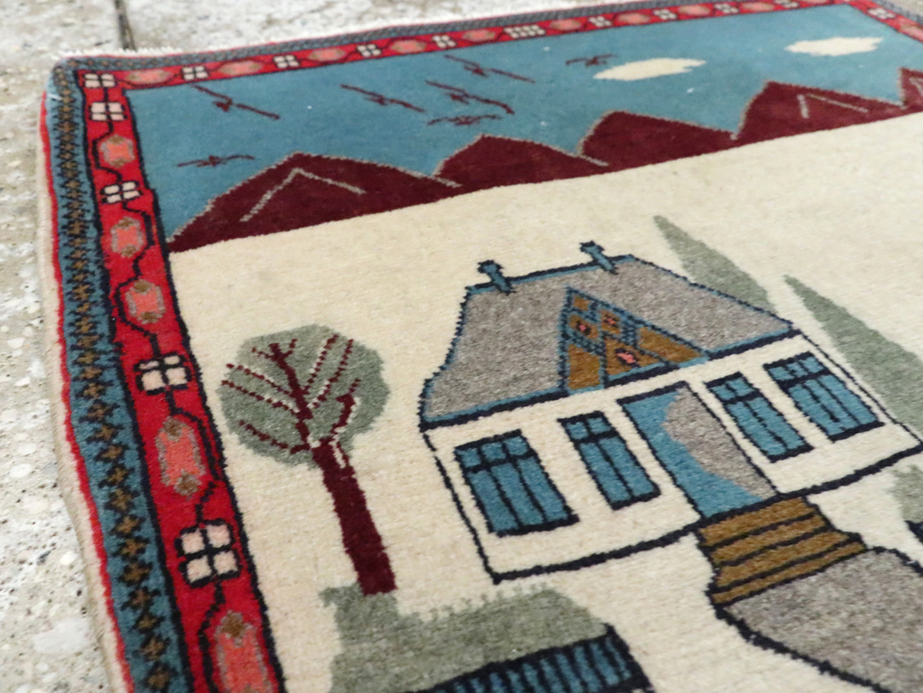 Vintage Persian Kashan Pictorial Rug (Pair: 2 of 2), No.28062 - Galerie Shabab