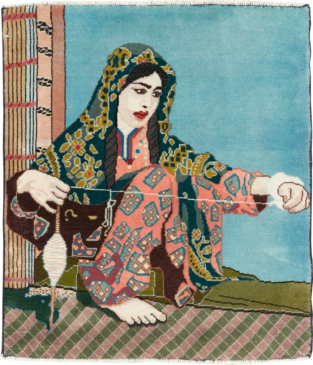 Vintage Persian Tabriz Pictorial Rug, No.28104 - Galerie Shabab