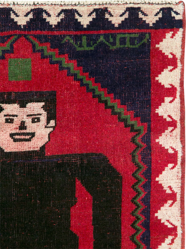 Modern Afghan Baluch Pictorial Frankenstein Throw Rug, No.28223 - Galerie Shabab