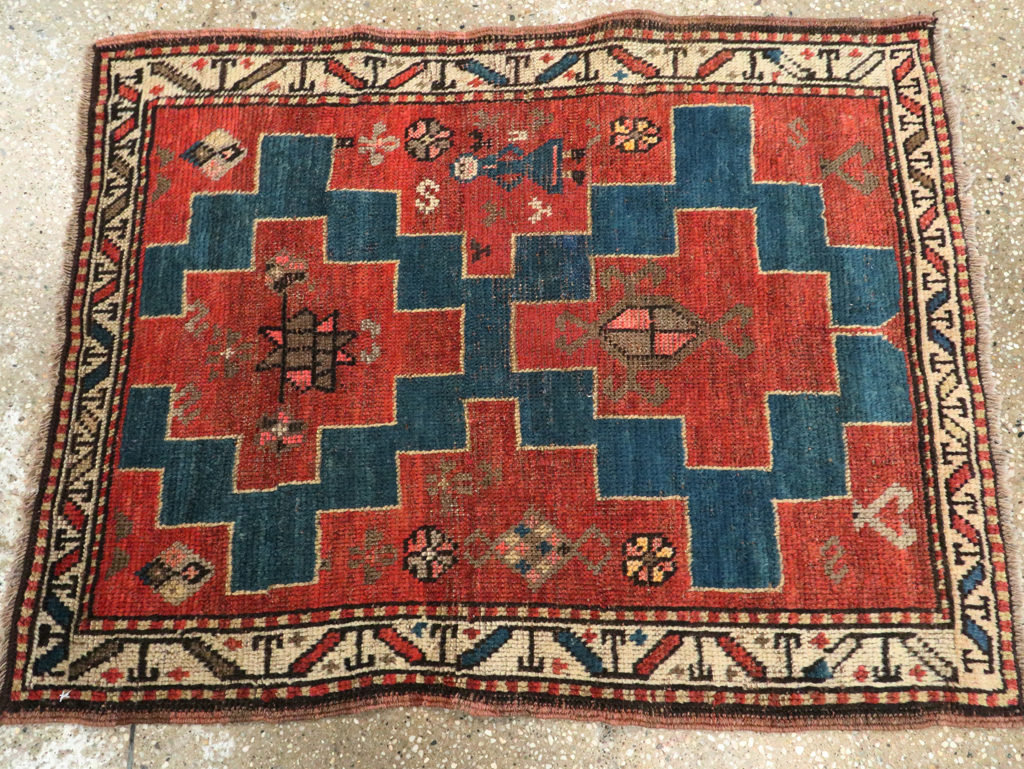 Antique Persian Kurdish Throw Rug, No.28246 - Galerie Shabab