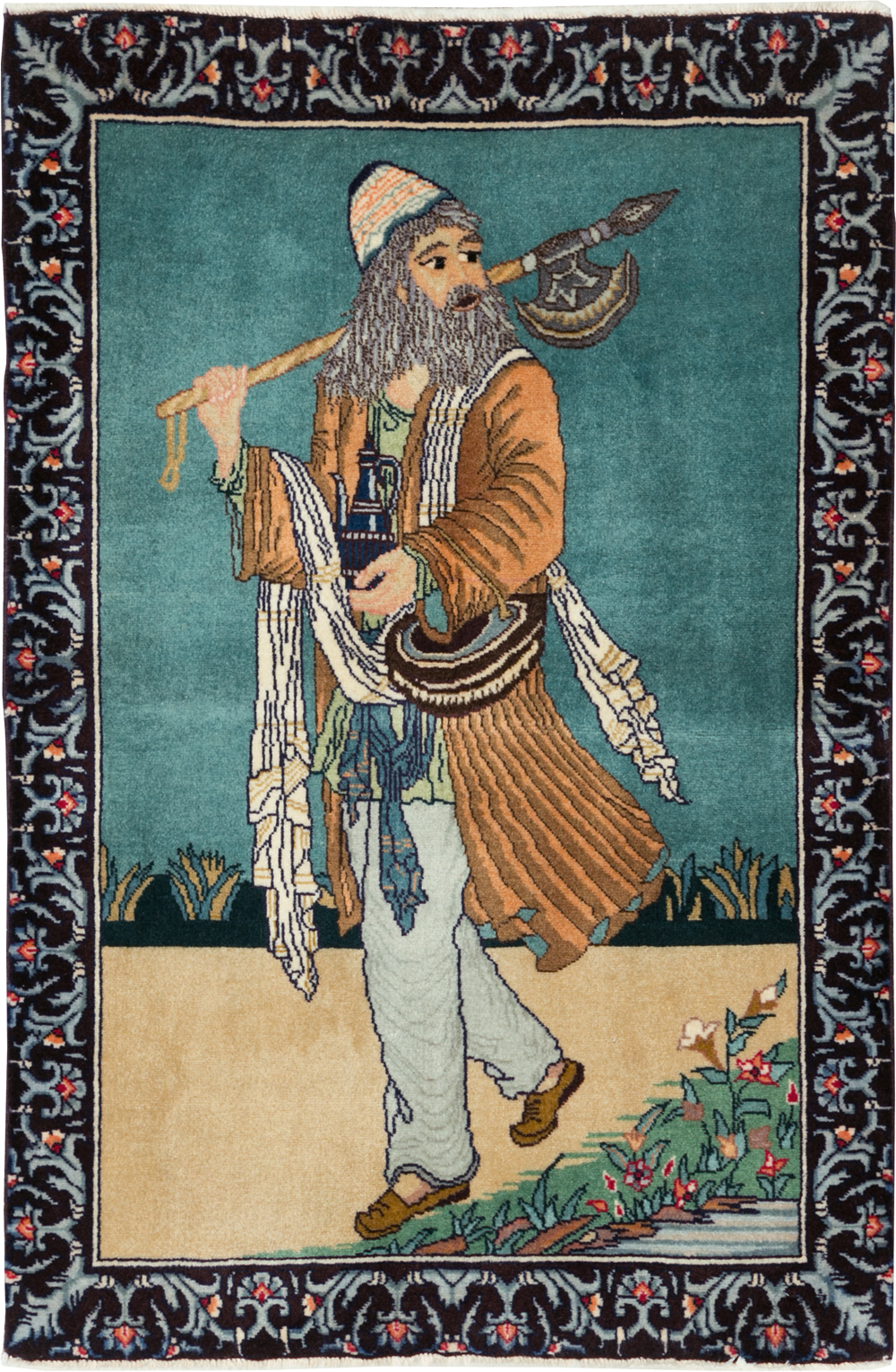 Vintage Persian Tabriz Pictorial Rug, No.28319 - Galerie Shabab