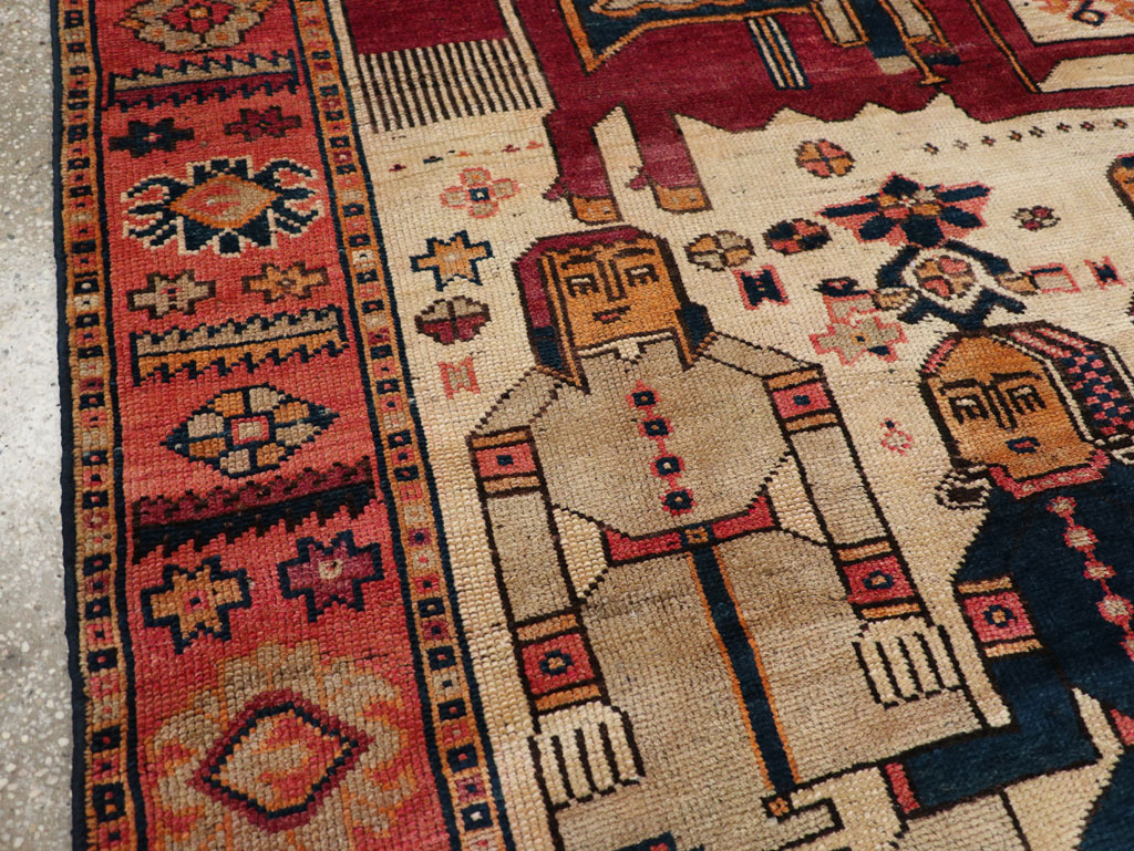 Vintage Persian Pictorial Bakhtiari Tribal Accent Rug, No.28360 - Galerie Shabab