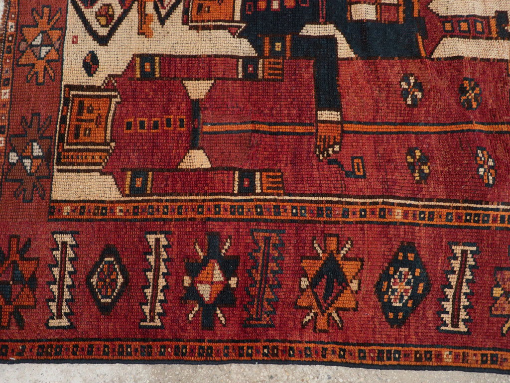 Vintage Persian Pictorial Bakhtiari Tribal Accent Rug, No.28363 - Galerie Shabab