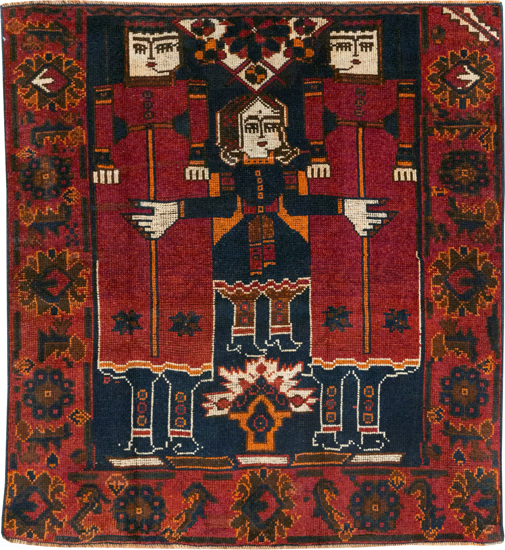 Vintage Persian Pictorial Bakhtiari Accent Rug, No.28364 - Galerie Shabab