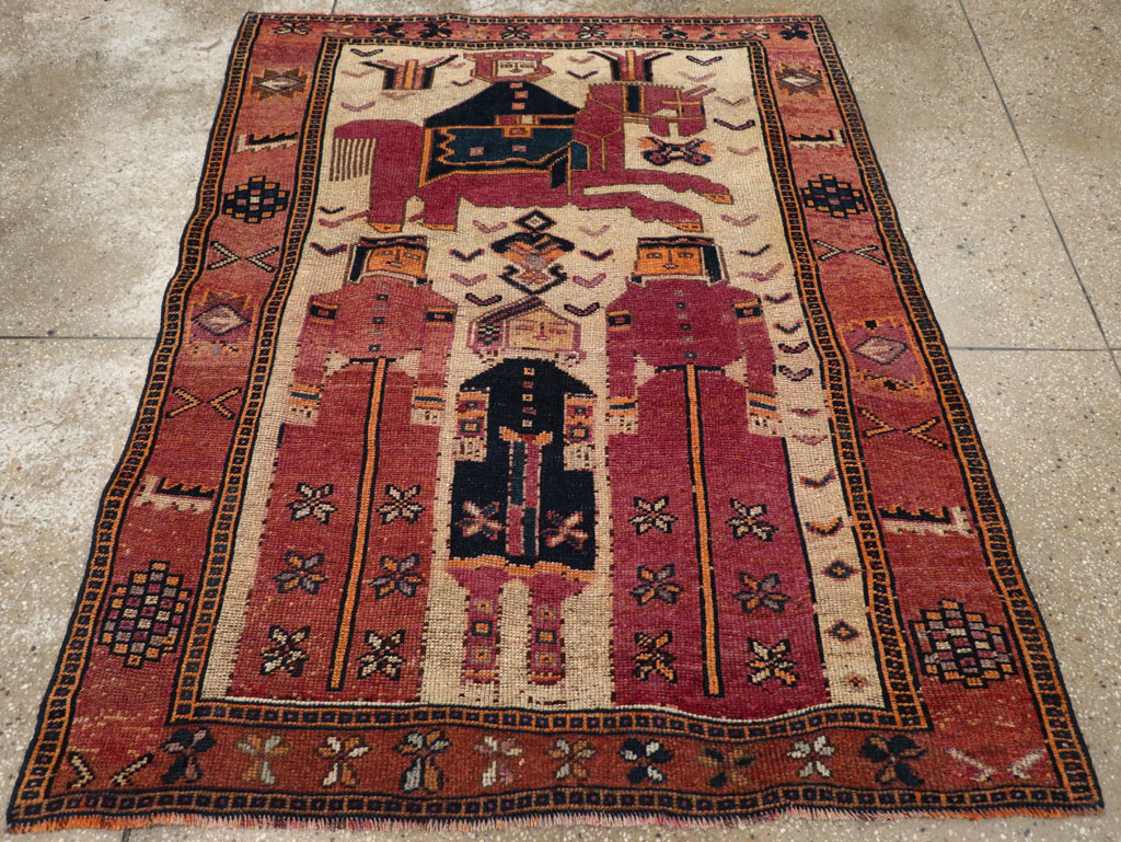 Vintage Persian Pictorial Bakhtiari Tribal Accent Rug, No.28366 - Galerie Shabab
