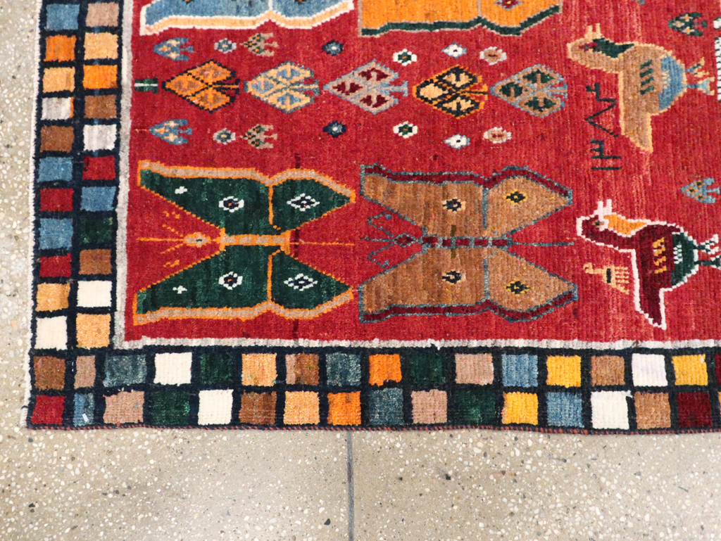 Vintage Persian Pictorial Gabbeh Throw Rug, No.28914 - Galerie Shabab