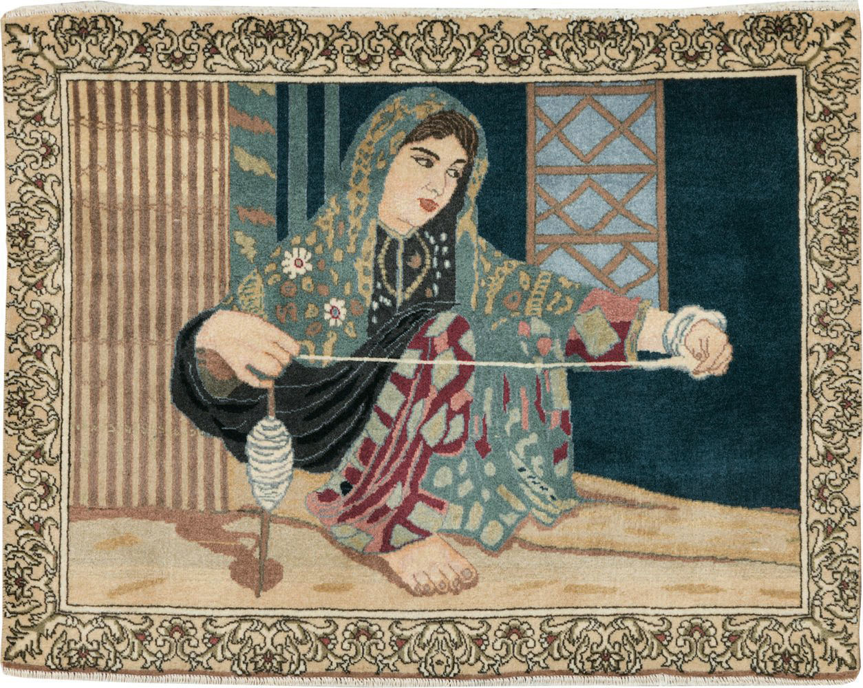 Vintage Persian Tabriz Pictorial Rug, No.29194 - Galerie Shabab