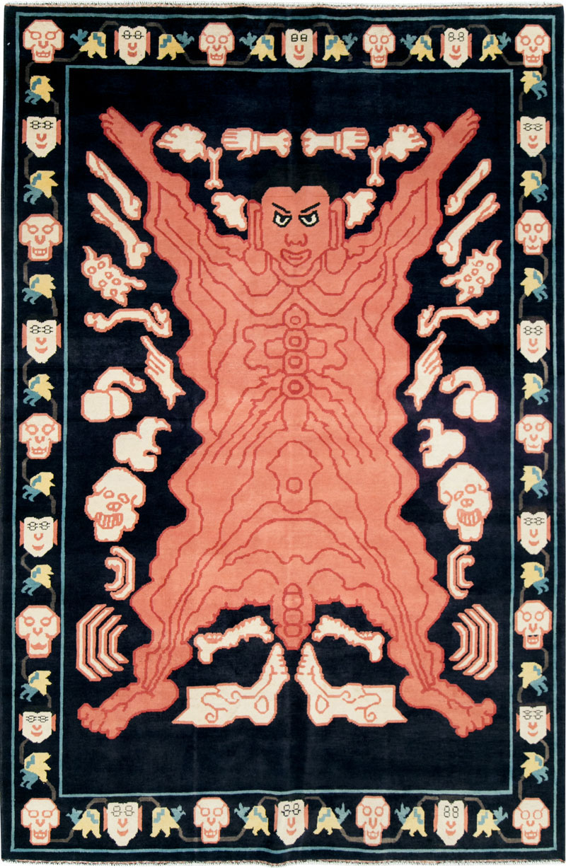 Tibetan Inspired Modern Buddhist Tantric Skeleton Ritual Rug, No.29232 - Galerie Shabab