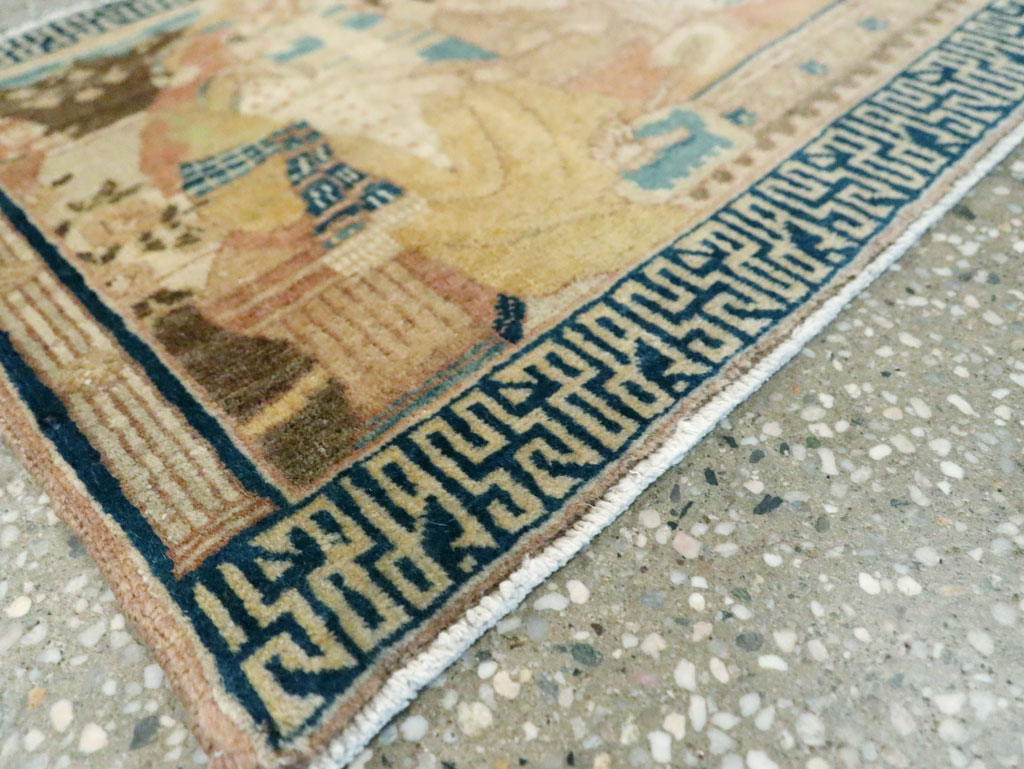 Vintage Persian Tabriz Pictorial Throw Rug, No.29270 - Galerie Shabab