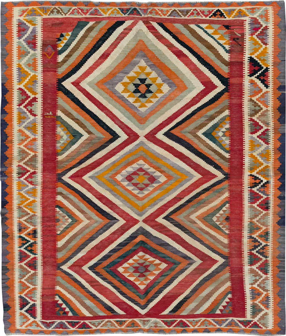 Vintage Persian Flatweave Kilim Accent Rug, No.29453 - Galerie Shabab