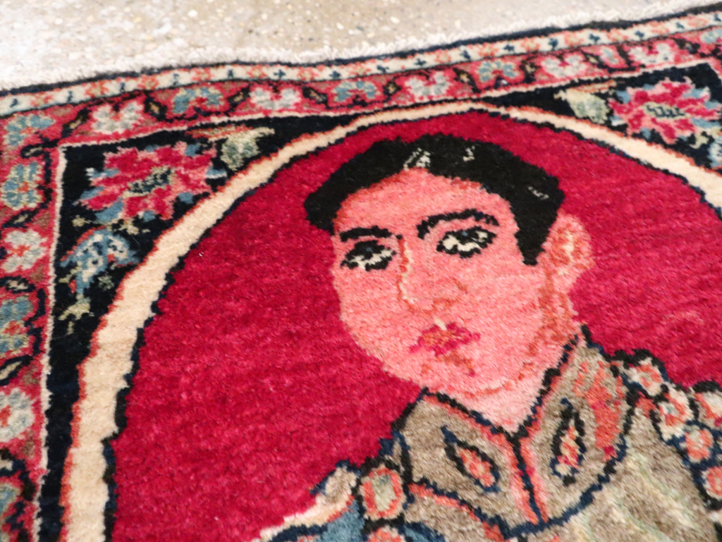 Vintage Persian Tabriz Pictorial Throw Rug, No.29686 - Galerie Shabab