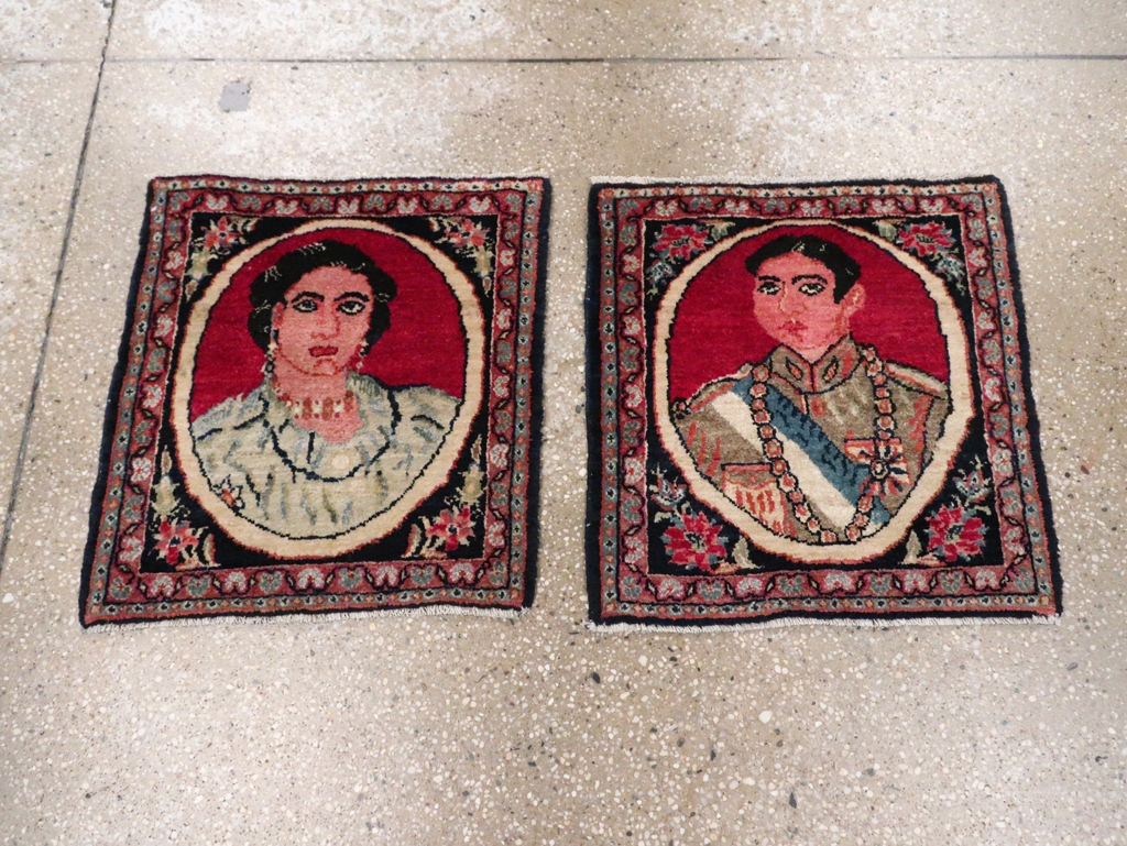 Vintage Persian Tabriz Pictorial Throw Rug, No.29766 - Galerie Shabab