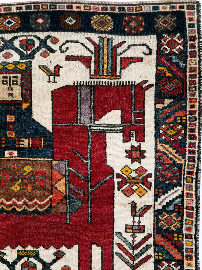 Vintage Persian Pictorial Bakhtiari Square Accent Rug (Pair: 1 of 2), No.30033 - Galerie Shabab