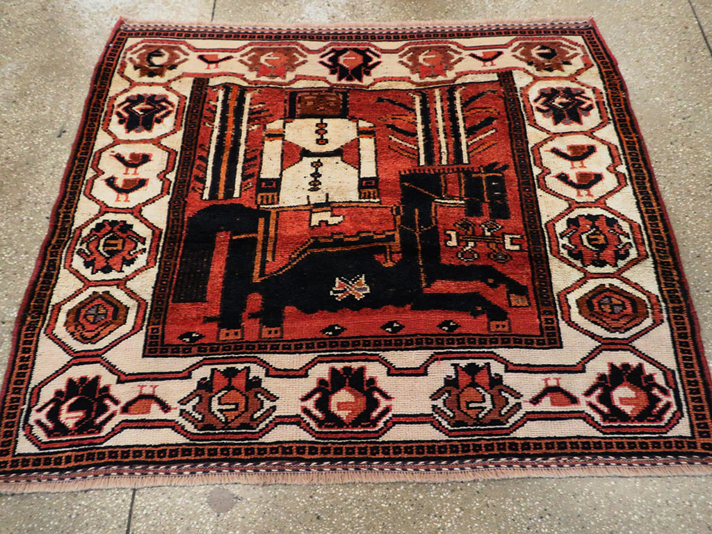 Vintage Persian Pictorial Bakhtiari Accent Rug, No.30144 - Galerie Shabab