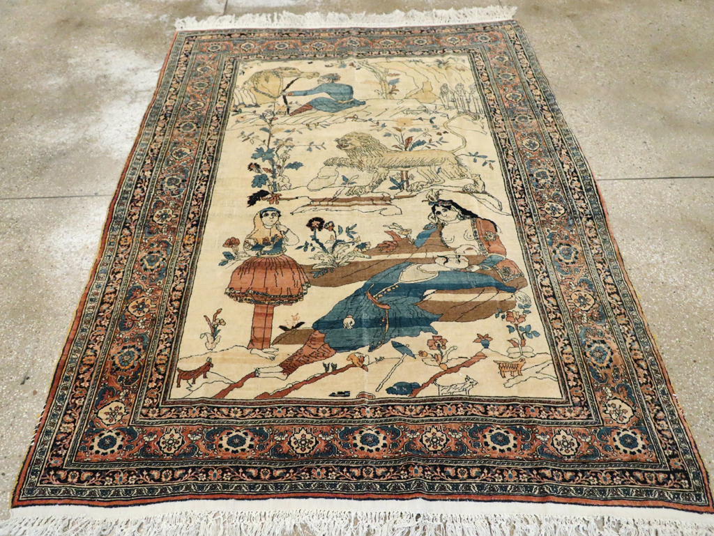 Antique Persian Tabriz Hadji Jalili Pictorial Rug, No.30225 - Galerie Shabab