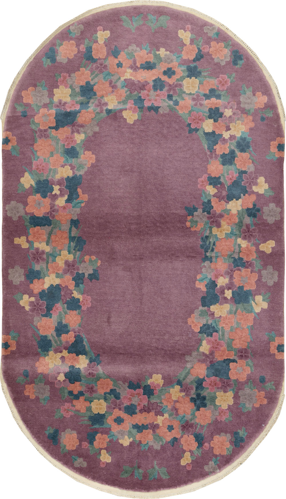 Round Oval Vintage Chinese Art Deco Accent Rug, No.30351 - Galerie Shabab