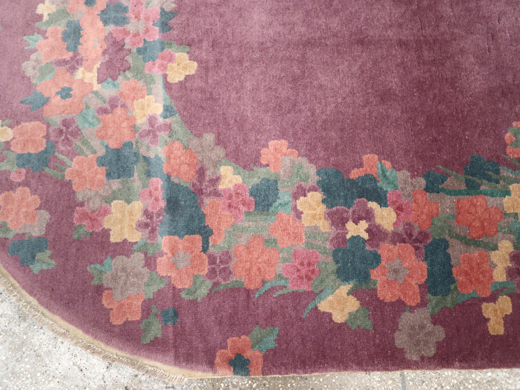 Round Oval Vintage Chinese Art Deco Accent Rug, No.30351 - Galerie Shabab